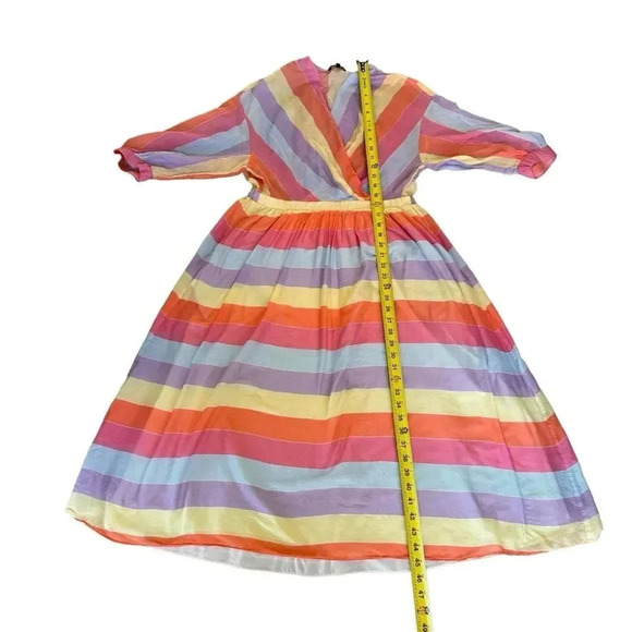 Tara Jarmon Stripey Midi Dress V-neck Colorful Rainbow Stripes Size 38 RTR - Picture 6 of 13